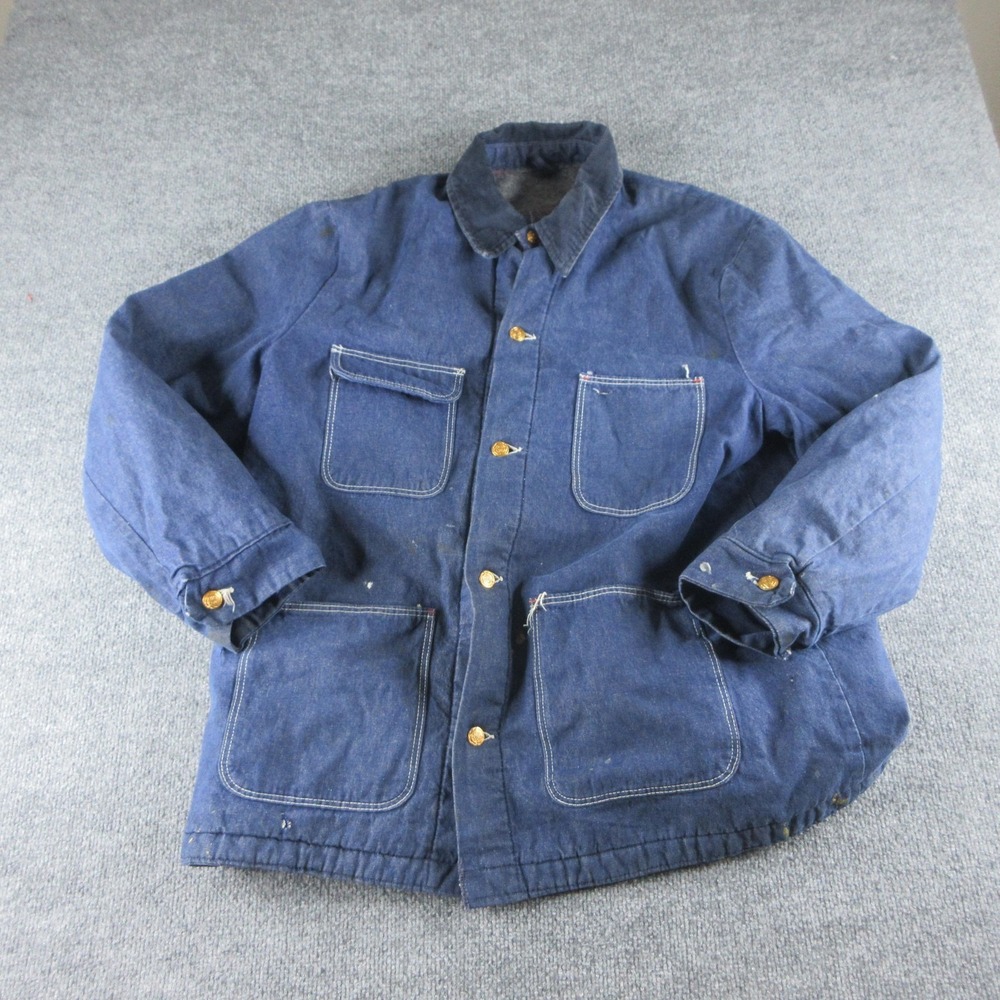 Vintage Wrangler Jacket Mens 48 Blue Denim Wool Lined Chore Workwear Western 70s